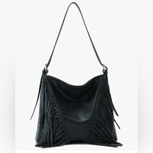 Lui Sui Vegan Leather Black Crossbody With Fringe Large Purse Bag